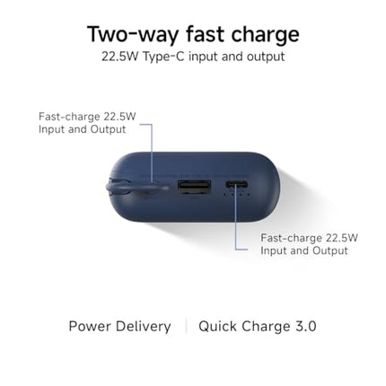 Xiaomi Pocket Power Bank 10000mAh 22.5W Fast Charging|Inbuilt Cable|Slim & Compact|Power Delivery|QC 3.0|Type-C Input & Output|3 Output Ports|Blue|Supports Android,Apple,Tablets,Earbuds,Watches 