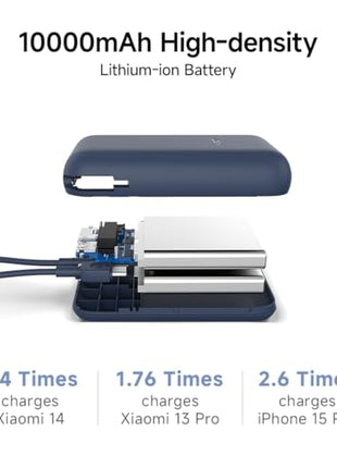 Xiaomi Pocket Power Bank 10000mAh 22.5W Fast Charging|Inbuilt Cable|Slim & Compact|Power Delivery|QC 3.0|Type-C Input & Output|3 Output Ports|Blue|Supports Android,Apple,Tablets,Earbuds,Watches 