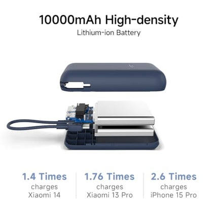 Xiaomi Pocket Power Bank 10000mAh 22.5W Fast Charging|Inbuilt Cable|Slim & Compact|Power Delivery|QC 3.0|Type-C Input & Output|3 Output Ports|Blue|Supports Android,Apple,Tablets,Earbuds,Watches 