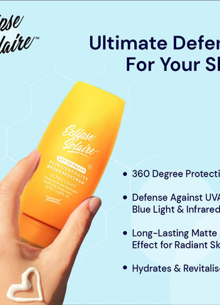 YUDERMA Eclipse Solaire Active Mattifying Sunscreen SPF 50 PA+++ | No White Cast | UVA/B, Blue Light Protection | Non-Greasy | All Skin Types 60ml 