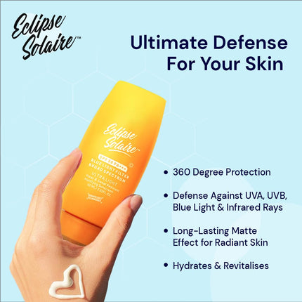 YUDERMA Eclipse Solaire Active Mattifying Sunscreen SPF 50 PA+++ | No White Cast | UVA/B, Blue Light Protection | Non-Greasy | All Skin Types 60ml 