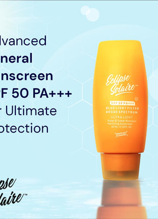 YUDERMA Eclipse Solaire Active Mattifying Sunscreen SPF 50 PA+++ | No White Cast | UVA/B, Blue Light Protection | Non-Greasy | All Skin Types 60ml 
