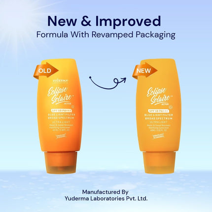 YUDERMA Eclipse Solaire Active Mattifying Sunscreen SPF 50 PA+++ | No White Cast | UVA/B, Blue Light Protection | Non-Greasy | All Skin Types 60ml 