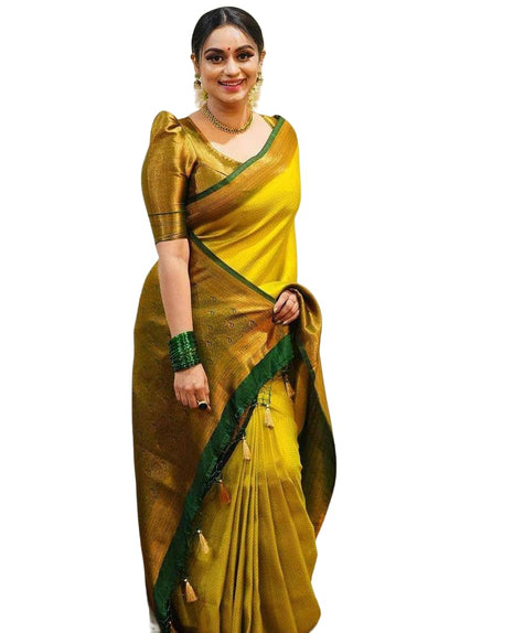 Yashika Women's Fancy Banarasi Kanjivaram Art Silk Saree with Blouse Pieces||Yellow Coloured Kanjivaram Saree|| AZ-YS-OG-YUKTI YELLOW 
