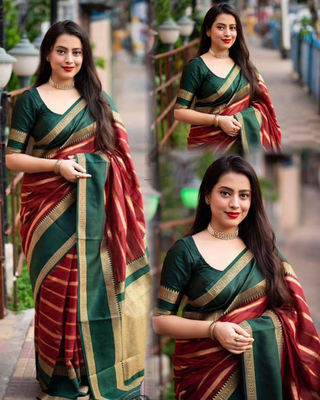 Yashika Women's Latest Woven Printed Kanjivaram Banarasi Art Silk Saree with Unstitched Blouse Material-Suitable for All Indian Weddings and Festivals (AZ-YS-OG-CHAMKILI-Parent_Maroon) 