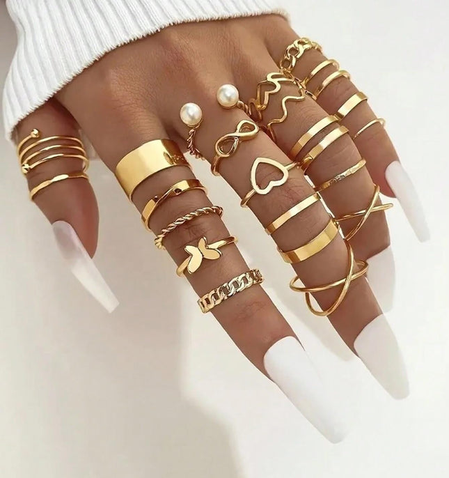 YouBella Fashion Jewellery Celebrity Inspired Combo of Latest Stylish Stackable Kunckle Rings Set for Women and Girls (Gold) 