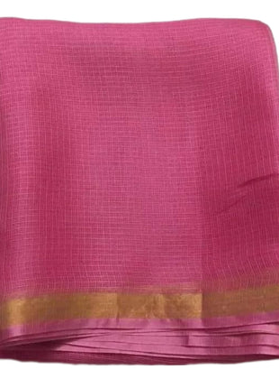 ZAFREEN HANDLOOM | Women's Bhagalpuri Pure Kota Doria Silk Saree With Small Zari Boder And Running BP Free Size (Pink) 