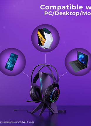 ZEBRONICS Blitz C Dolby Atmos Gaming Over Ear Wired Headphone, 50Mm Neodymium Drivers, Padded Headband, Lightweight & Comfortable, RGB Lights, Flexible Mic, Type-C Connector, Black 