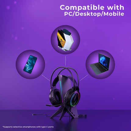 ZEBRONICS Blitz C Dolby Atmos Gaming Over Ear Wired Headphone, 50Mm Neodymium Drivers, Padded Headband, Lightweight & Comfortable, RGB Lights, Flexible Mic, Type-C Connector, Black 