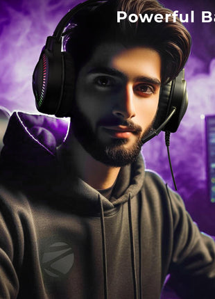 ZEBRONICS Blitz C Dolby Atmos Gaming Over Ear Wired Headphone, 50Mm Neodymium Drivers, Padded Headband, Lightweight & Comfortable, RGB Lights, Flexible Mic, Type-C Connector, Black 