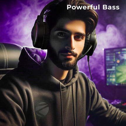 ZEBRONICS Blitz C Dolby Atmos Gaming Over Ear Wired Headphone, 50Mm Neodymium Drivers, Padded Headband, Lightweight & Comfortable, RGB Lights, Flexible Mic, Type-C Connector, Black 