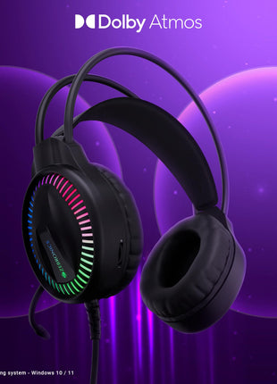ZEBRONICS Blitz C Dolby Atmos Gaming Over Ear Wired Headphone, 50Mm Neodymium Drivers, Padded Headband, Lightweight & Comfortable, RGB Lights, Flexible Mic, Type-C Connector, Black 