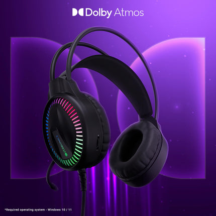 ZEBRONICS Blitz C Dolby Atmos Gaming Over Ear Wired Headphone, 50Mm Neodymium Drivers, Padded Headband, Lightweight & Comfortable, RGB Lights, Flexible Mic, Type-C Connector, Black 