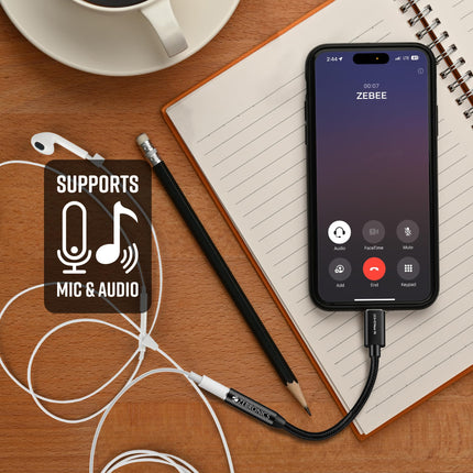 ZEBRONICS CTAux10 Type C to 3.5mm Converter, Built-in DAC Chip, Supports Mic & Audio, Metal Body, Braided Cable, for iPhone 16 series, 15 series, Samsung, Android & Type C Smartphones, Tablets, Laptop 