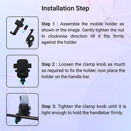 ZEBRONICS New Launch BMH100, Bike Smartphones Mobile Holder, Upto 6.8 Inches, 360° Rotatable, One Press Lock and Release, Stable and Secure, Anti-Skid Silicone Pads, for Maps & Navigation 