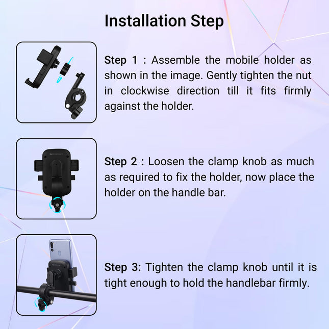 ZEBRONICS New Launch BMH100, Bike Smartphones Mobile Holder, Upto 6.8 Inches, 360° Rotatable, One Press Lock and Release, Stable and Secure, Anti-Skid Silicone Pads, for Maps & Navigation 