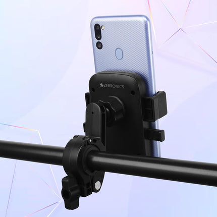 ZEBRONICS New Launch BMH100, Bike Smartphones Mobile Holder, Upto 6.8 Inches, 360° Rotatable, One Press Lock and Release, Stable and Secure, Anti-Skid Silicone Pads, for Maps & Navigation 