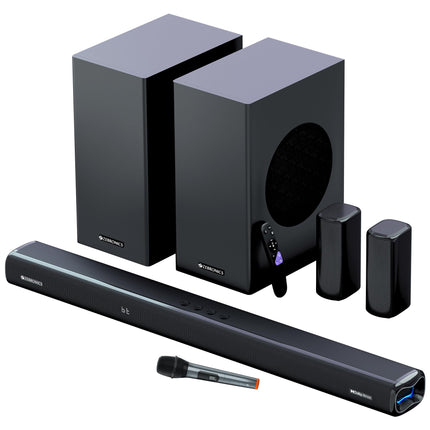 ZEBRONICS New Launch Juke BAR 9850 7.2.2 CH Soundbar, 725 Watts, Dolby Atmos, HDMI eARC, Optical, Dual Wireless (Subwoofer + Satellites), Wireless UHF Microphone, RGB LED, Powerful Bass 