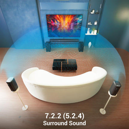 ZEBRONICS New Launch Juke BAR 9850 7.2.2 CH Soundbar, 725 Watts, Dolby Atmos, HDMI eARC, Optical, Dual Wireless (Subwoofer + Satellites), Wireless UHF Microphone, RGB LED, Powerful Bass 