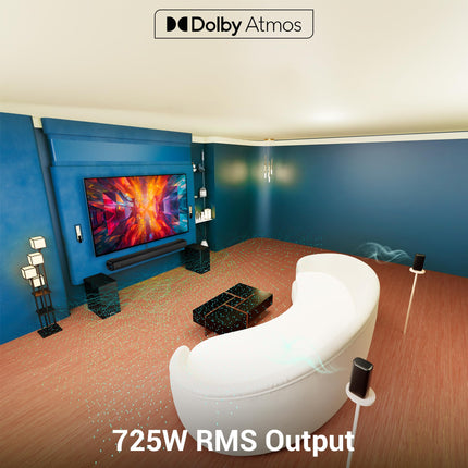 ZEBRONICS New Launch Juke BAR 9850 7.2.2 CH Soundbar, 725 Watts, Dolby Atmos, HDMI eARC, Optical, Dual Wireless (Subwoofer + Satellites), Wireless UHF Microphone, RGB LED, Powerful Bass 