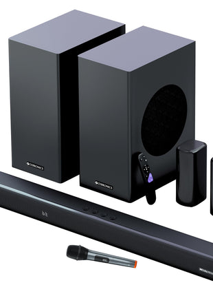 ZEBRONICS New Launch Juke BAR 9850 7.2.2 CH Soundbar, 725 Watts, Dolby Atmos, HDMI eARC, Optical, Dual Wireless (Subwoofer + Satellites), Wireless UHF Microphone, RGB LED, Powerful Bass 