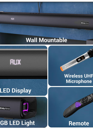 ZEBRONICS New Launch Juke BAR 9850 7.2.2 CH Soundbar, 725 Watts, Dolby Atmos, HDMI eARC, Optical, Dual Wireless (Subwoofer + Satellites), Wireless UHF Microphone, RGB LED, Powerful Bass 