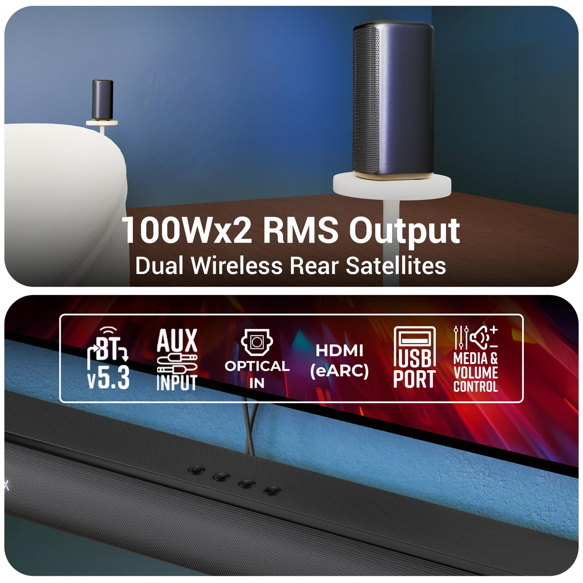 ZEBRONICS New Launch Juke BAR 9850 7.2.2 CH Soundbar, 725 Watts, Dolby Atmos, HDMI eARC, Optical, Dual Wireless (Subwoofer + Satellites), Wireless UHF Microphone, RGB LED, Powerful Bass 