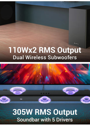 ZEBRONICS New Launch Juke BAR 9850 7.2.2 CH Soundbar, 725 Watts, Dolby Atmos, HDMI eARC, Optical, Dual Wireless (Subwoofer + Satellites), Wireless UHF Microphone, RGB LED, Powerful Bass 
