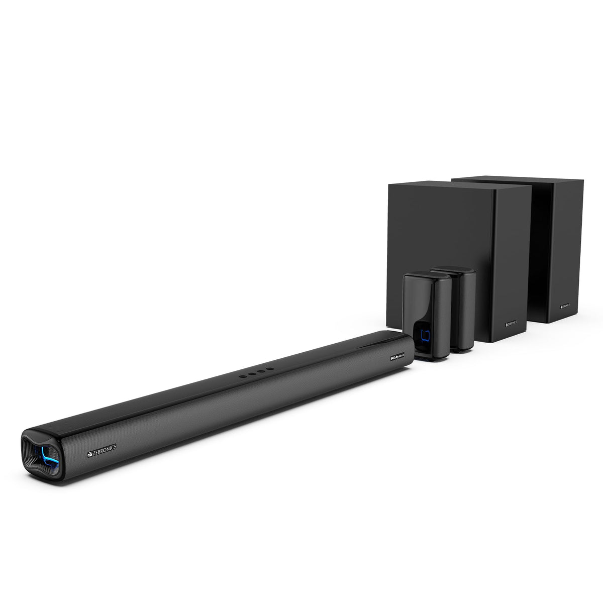 ZEBRONICS New Launch Juke BAR 9850 7.2.2 CH Soundbar, 725 Watts, Dolby Atmos, HDMI eARC, Optical, Dual Wireless (Subwoofer + Satellites), Wireless UHF Microphone, RGB LED, Powerful Bass 