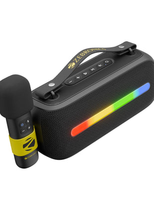 ZEBRONICS Sound Feast 80, Portable Bluetooth Speaker, 20 Watts, Upto 7h Backup, Bluetooth | USB, Karaoke, RGB LED Strip, Included Wireless Microphone, Detachable Carry Strap 