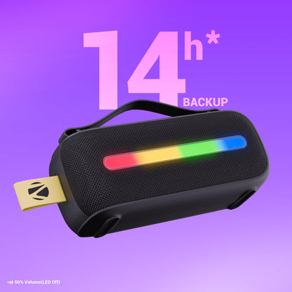 ZEBRONICS Sound Feast 80, Portable Bluetooth Speaker, 20 Watts, Upto 7h Backup, Bluetooth | USB, Karaoke, RGB LED Strip, Included Wireless Microphone, Detachable Carry Strap 