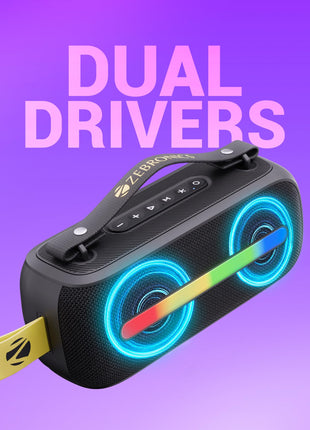 ZEBRONICS Sound Feast 80, Portable Bluetooth Speaker, 20 Watts, Upto 7h Backup, Bluetooth | USB, Karaoke, RGB LED Strip, Included Wireless Microphone, Detachable Carry Strap 