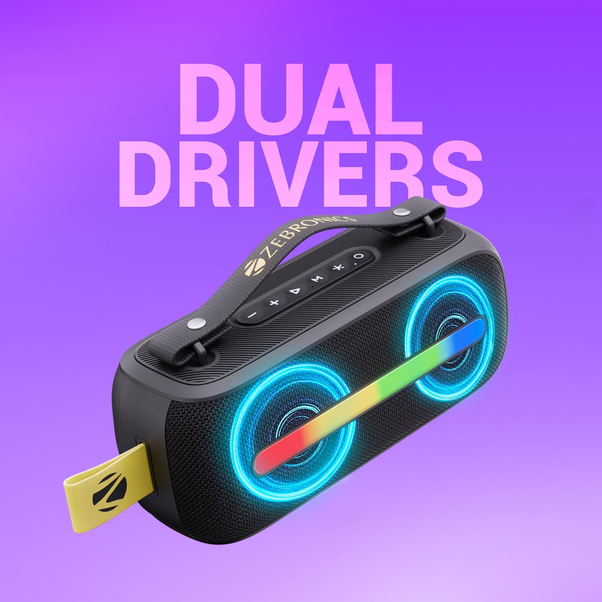 ZEBRONICS Sound Feast 80, Portable Bluetooth Speaker, 20 Watts, Upto 7h Backup, Bluetooth | USB, Karaoke, RGB LED Strip, Included Wireless Microphone, Detachable Carry Strap 