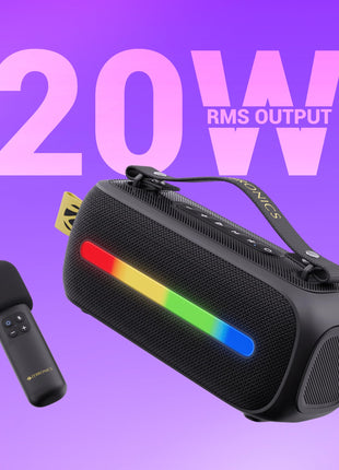 ZEBRONICS Sound Feast 80, Portable Bluetooth Speaker, 20 Watts, Upto 7h Backup, Bluetooth | USB, Karaoke, RGB LED Strip, Included Wireless Microphone, Detachable Carry Strap 