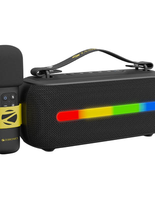 ZEBRONICS Sound Feast 80, Portable Bluetooth Speaker, 20 Watts, Upto 7h Backup, Bluetooth | USB, Karaoke, RGB LED Strip, Included Wireless Microphone, Detachable Carry Strap 