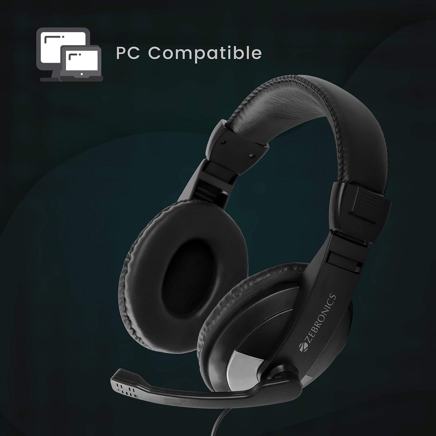 ZEBRONICS Zeb-200HM Wired On Ear Headphone with Mic, Dual 3.5mm Connectors, Adjustable Headband for PC Computers/Laptop (Black) 