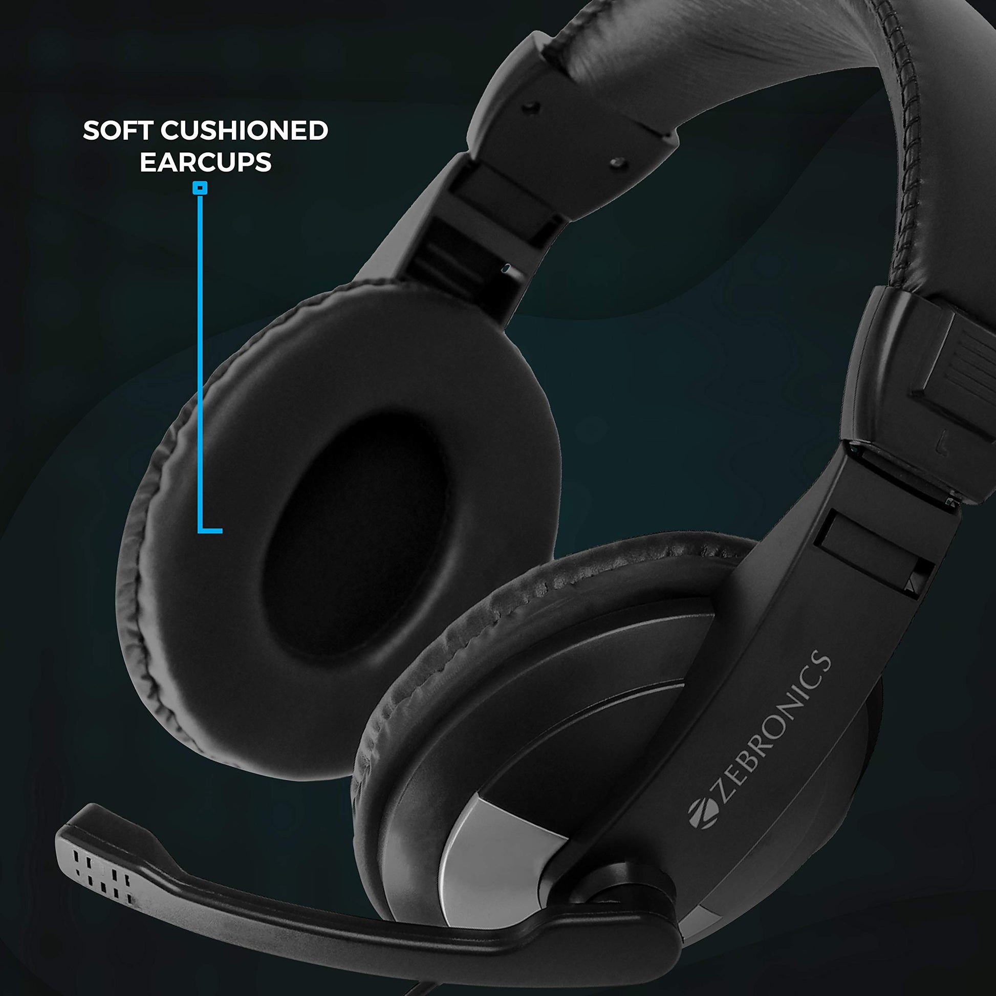 ZEBRONICS Zeb-200HM Wired On Ear Headphone with Mic, Dual 3.5mm Connectors, Adjustable Headband for PC Computers/Laptop (Black) 