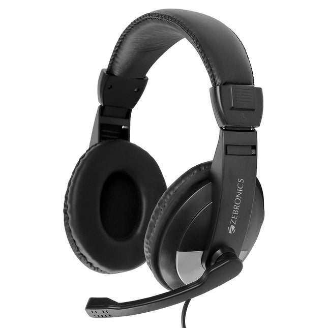 ZEBRONICS Zeb-200HM Wired On Ear Headphone with Mic, Dual 3.5mm Connectors, Adjustable Headband for PC Computers/Laptop (Black) 