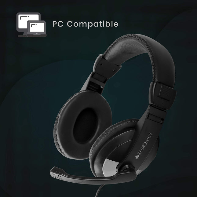 ZEBRONICS Zeb-200HM Wired On Ear Headphone with Mic, Dual 3.5mm Connectors, Adjustable Headband for PC Computers/Laptop (Black) 