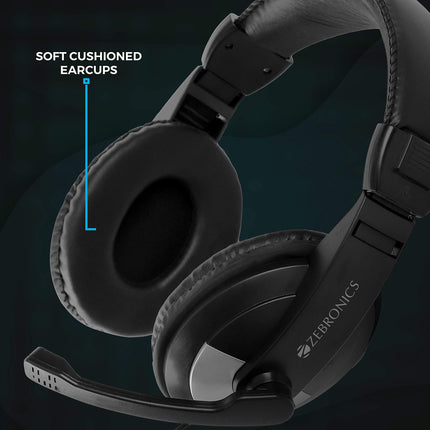 ZEBRONICS Zeb-200HM Wired On Ear Headphone with Mic, Dual 3.5mm Connectors, Adjustable Headband for PC Computers/Laptop (Black) 
