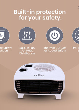 Zanibo | Since 1997 | 2000 Watt Portable Electric Room Fan Heater with 2 Heating Settings (1000/2000W) | Adjustable Thermostat, Overheat Protection | Fast Heating for Office (ZEH-1120) 