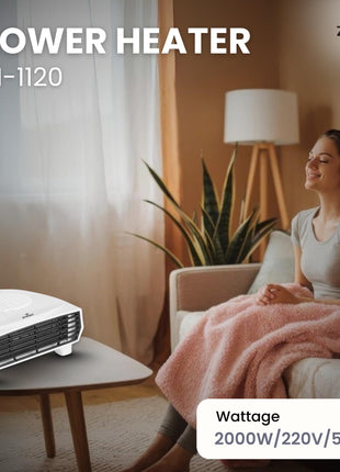 Zanibo | Since 1997 | 2000 Watt Portable Electric Room Fan Heater with 2 Heating Settings (1000/2000W) | Adjustable Thermostat, Overheat Protection | Fast Heating for Office (ZEH-1120) 