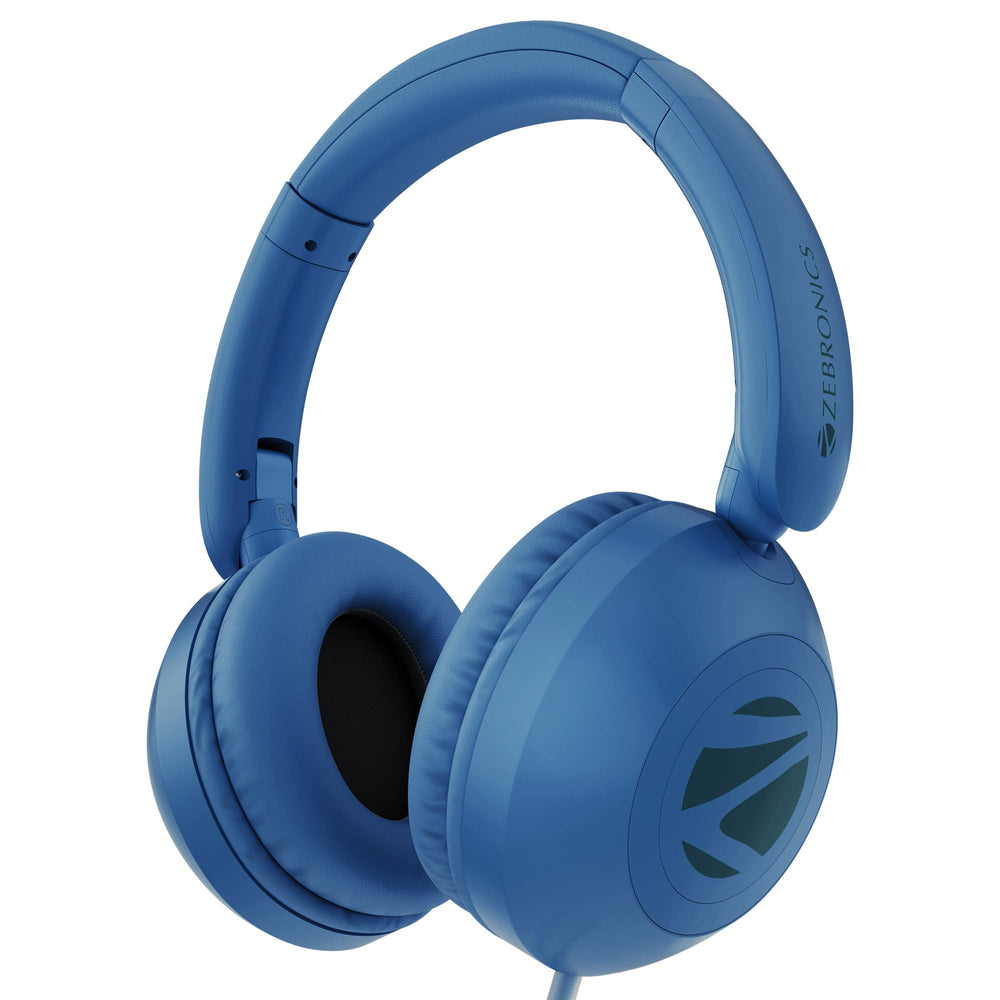 Zebronics Boom Wired Headphones Blue Over-Ear In-Line Mic Foldable
