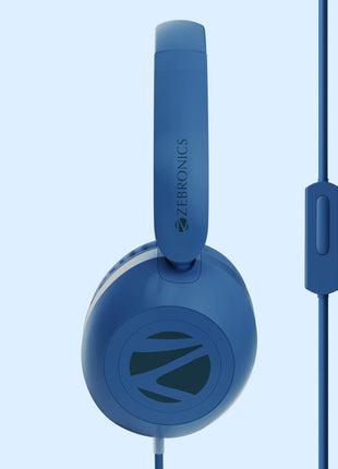 Zebronics Boom Wired Headphone, Over Ear, in-Line MIC, Foldable, 1.5 Meter Cable, for 3.5mm (Mobile | Tablet | Laptop | MAC), Soft Cushion, 40mm Drivers (Blue) 