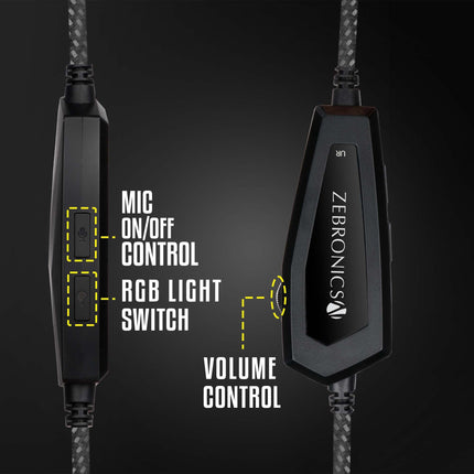 Zebronics Zeb-Blitz USB Over Ear Gaming Headphone with Dolby Atmos,RGB LED,Windows Software,Simulated 7.1 Surround Sound,2.4 Meter Braided Cable,Flexible Mic,Padded Headband & Ear Cushions(Black) 