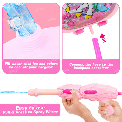 Zest 4 Toyz Holi Pichkari Water Gun for Kids Unicorn Backpack Tank Holi Water Gun with 1 Pkt Holi Color and 100 Balloons for Holi Celebration Water Spray Gun - Boys and Girls (Dazzle Tank) Assorted 