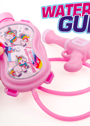 Zest 4 Toyz Holi Water Pichkari for Kids Unicorn Back Holding Tank Water Gun with 100 Water Balloons and Herbal Gulal for Holi Celebration 