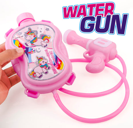Zest 4 Toyz Holi Water Pichkari for Kids Unicorn Back Holding Tank Water Gun with 100 Water Balloons and Herbal Gulal for Holi Celebration 