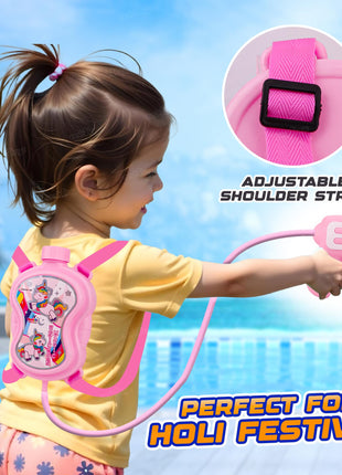 Zest 4 Toyz Holi Water Pichkari for Kids Unicorn Back Holding Tank Water Gun with 100 Water Balloons and Herbal Gulal for Holi Celebration 