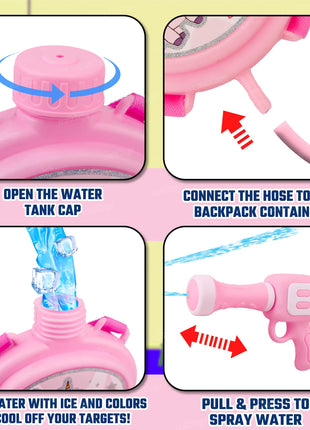 Zest 4 Toyz Holi Water Pichkari for Kids Unicorn Back Holding Tank Water Gun with 100 Water Balloons and Herbal Gulal for Holi Celebration 